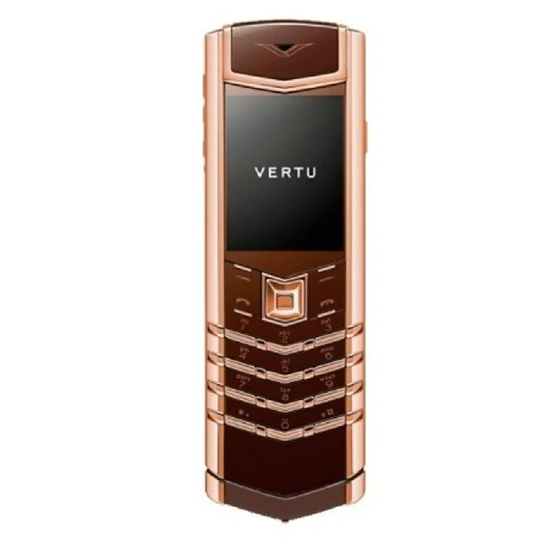 هاتف محمول فاخر من Vertu Signature S باللون البني والذهب الوردي عيار 18 قيراطًا