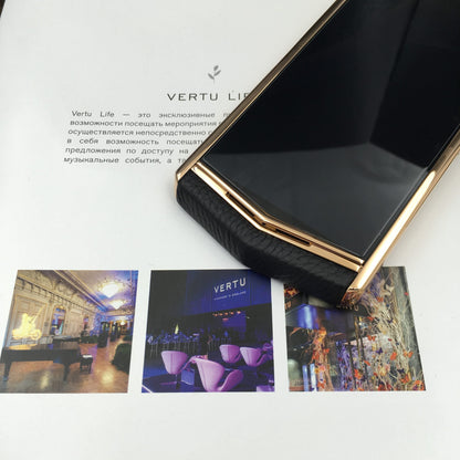 VERTU ASTER P BLACK 18K Gold Plated Calf Hide Dual Sim Card Phone