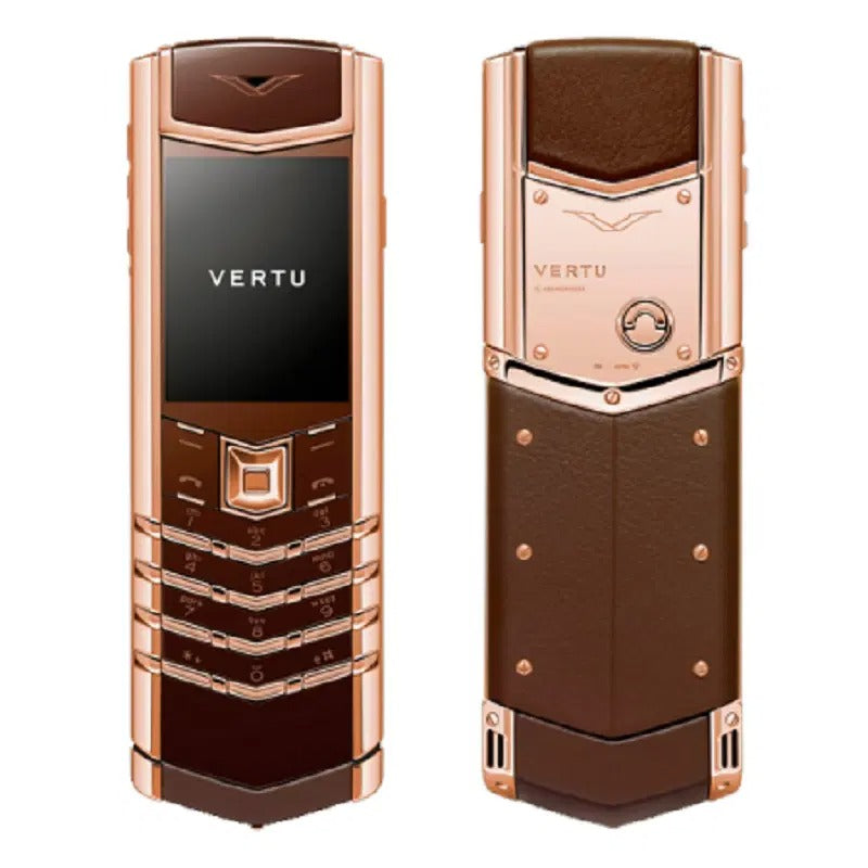 هاتف محمول فاخر من Vertu Signature S باللون البني والذهب الوردي عيار 18 قيراطًا 