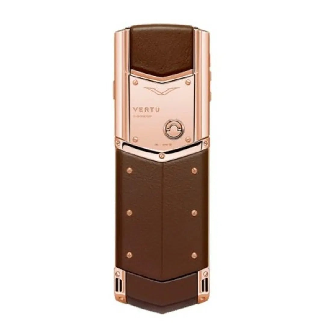 هاتف محمول فاخر من Vertu Signature S باللون البني والذهب الوردي عيار 18 قيراطًا 