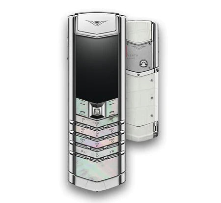 هاتف محمول Vertu Signature V بلوحة مفاتيح من الجلد باللون الأبيض اللؤلؤي