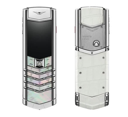 هاتف محمول Vertu Signature V بلوحة مفاتيح من الجلد باللون الأبيض اللؤلؤي