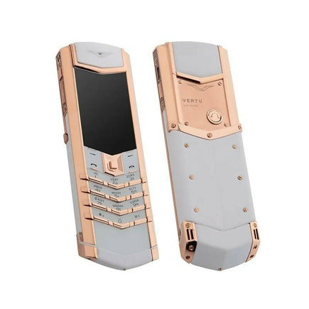 هاتف Vertu Signature الفاخر باللون الأبيض والذهبي الوردي ولوحة المفاتيح